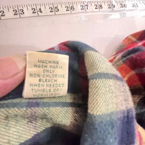 L.L.Bean Green Red Plaid 100% Cotton Flannel Button Down Women's Size 20 - Picture 8 of 11